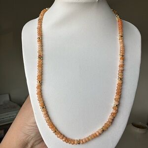 Handcrafted Sunstone Gemstone Beaded Necklace with Gold Accents